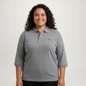 Women's Lacoste 3/4 Sleeve Polo, Charcoal Grey, Gray, XXL, Slim Fit